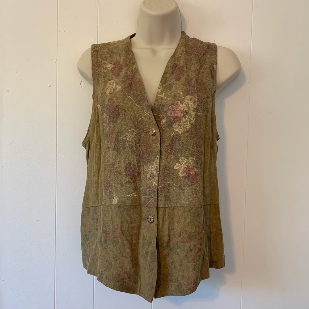 Citron Santa Monica Green/Tan Floral Textured Vest size M